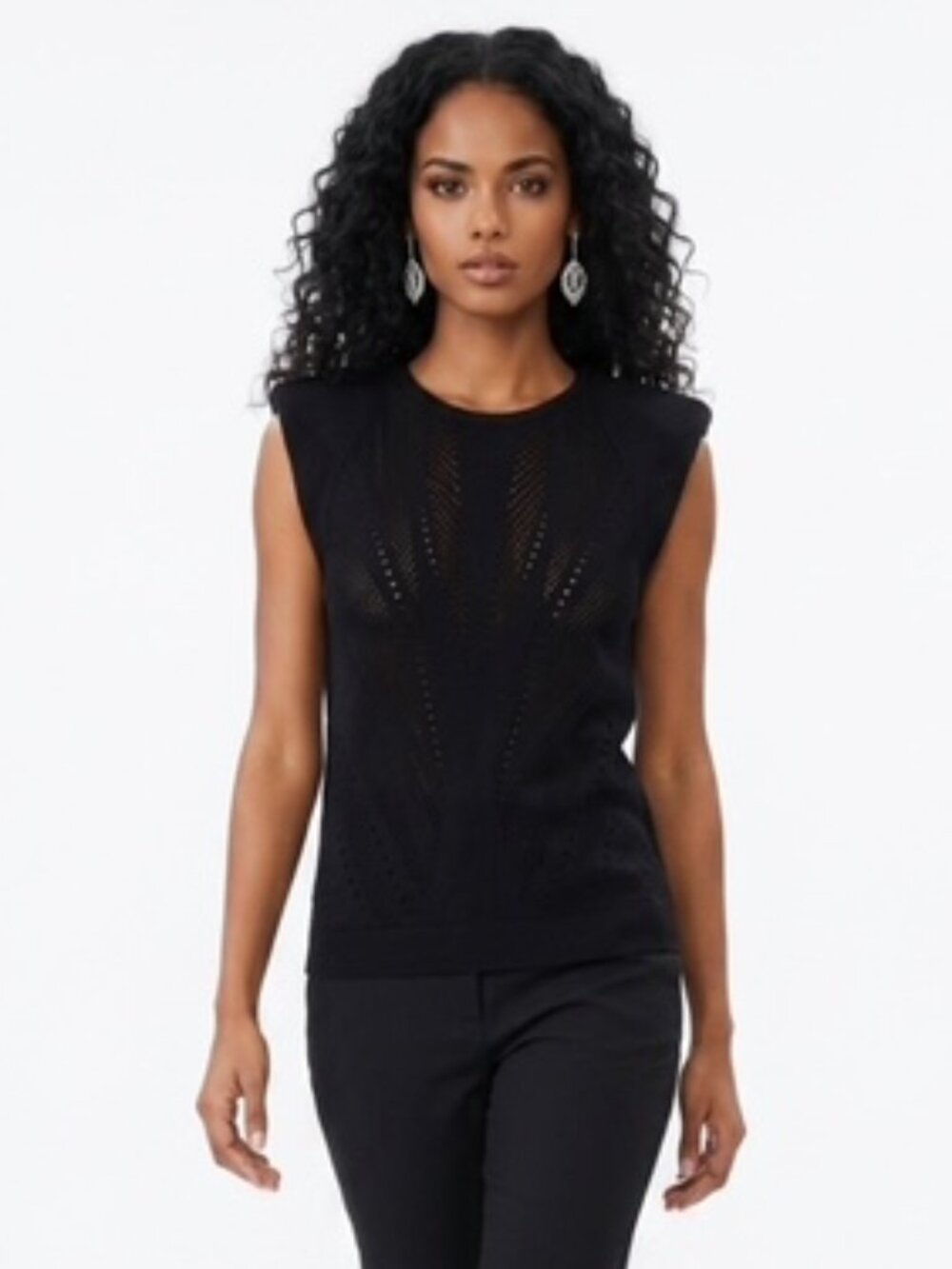 Mes Moiselles Paris Sz 2 Open Knit Sleeveless Crewneck Sweater Black NWT